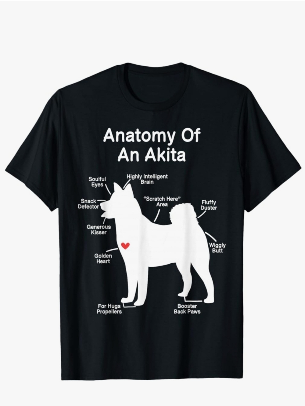 Unisex Tee Shirt: "Anatomy Of An Akita" Humorous And Loving